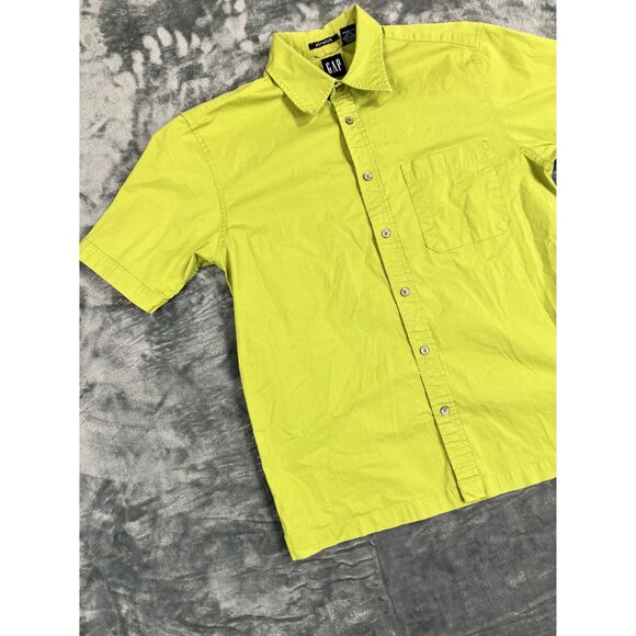 Gap Mens Stretch Lime Green Short Sleeve Button-Up Shirt M - Picture 4 of 8